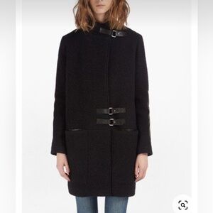 Maje Wool and Leather Car Coat